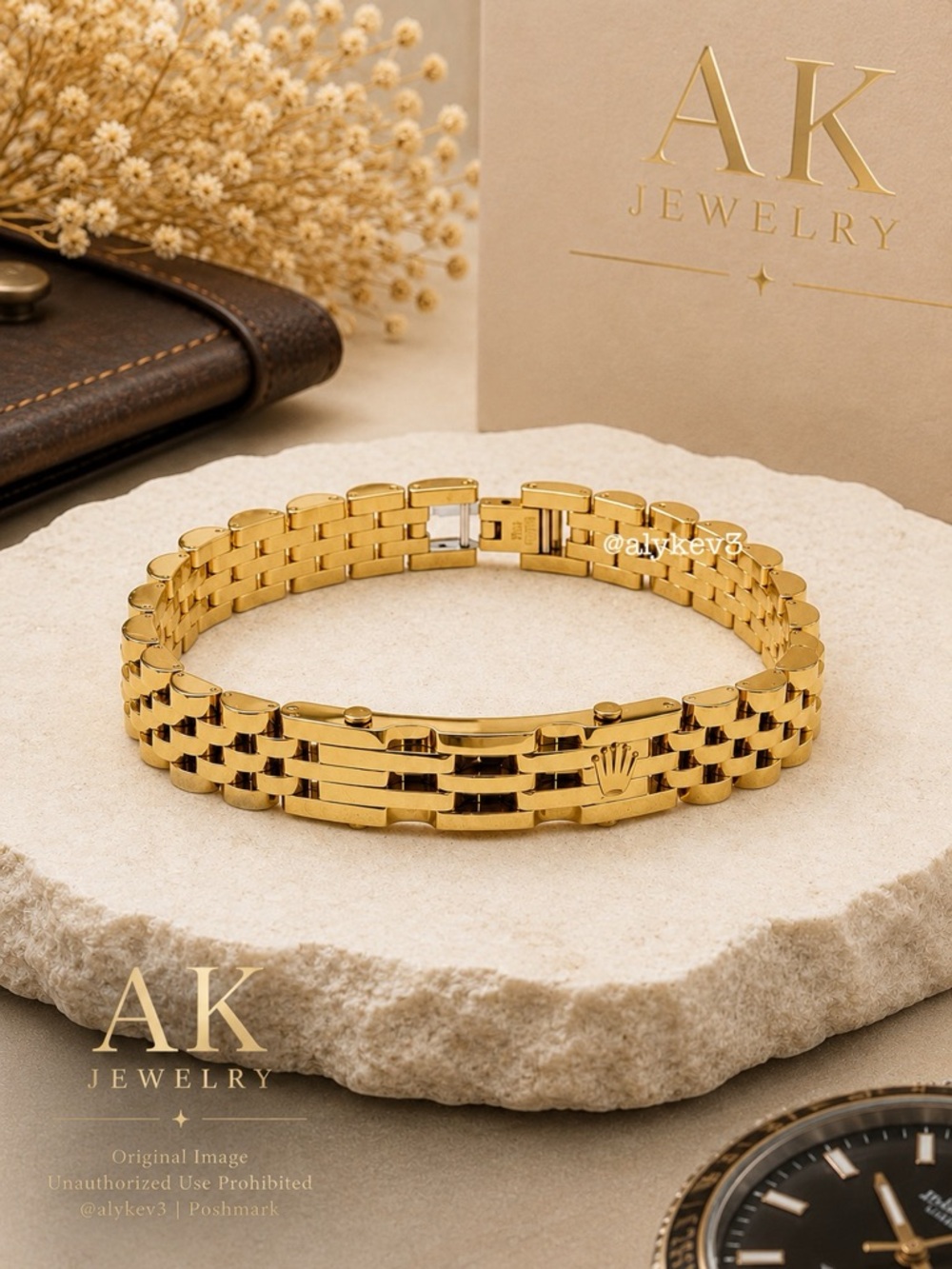 💎LUXURY 18k Gold Crown Link Bracelet, Royal Statement Chain GP